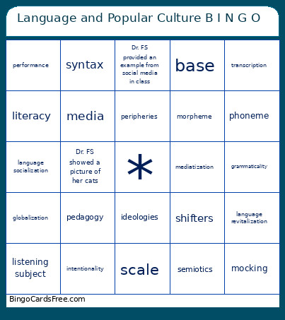 Language And Popular Culture B I N G O Bingo Card