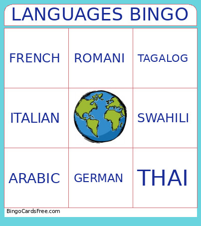 LANGUAGES Bingo Card