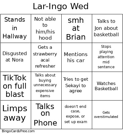 Lar-Ingo Wed 4-15 Bingo Card 2