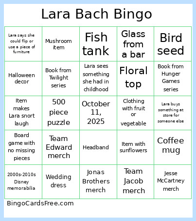 Lara Bach Bingo Card