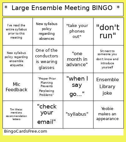 * Large Ensemble Meeting * Bingo Card