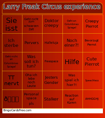 Larry Freak Circus Experience Bingo Card