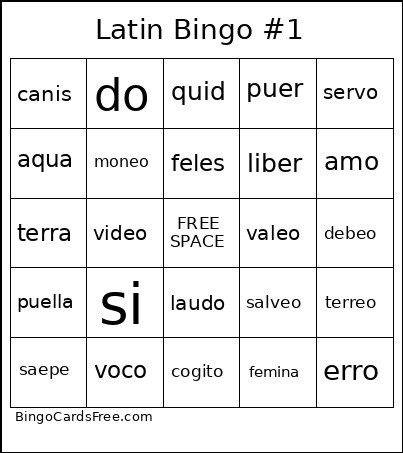 Latin #1 Bingo Card