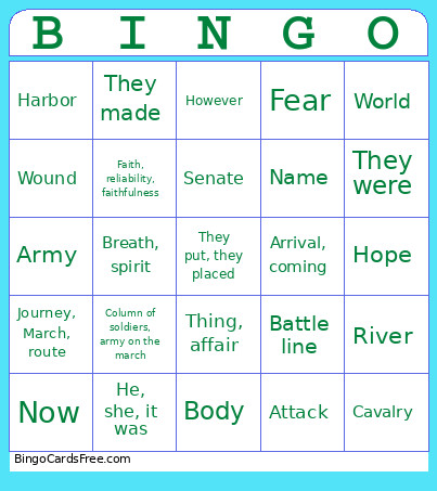 Latin (through Lesson 7) Bingo Card