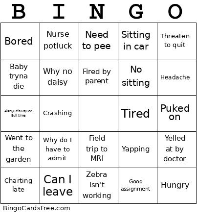 Laura's Nurse Bingo Card
