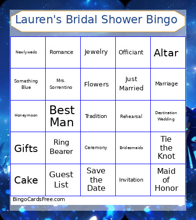 Lauren's Bridal Shower Bingo Card