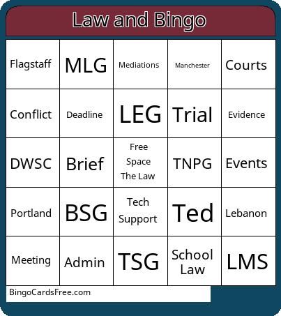 Law and Bingo Cards Free Pdf Printable Game, Title: Law and Bingo