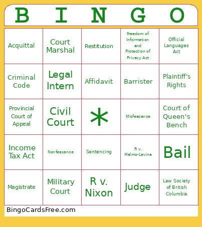 Law Event Bingo Card