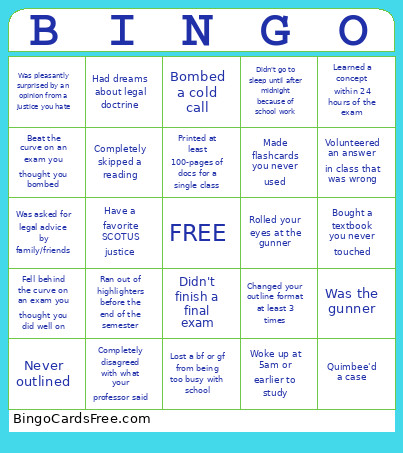 Law School Bingo Card