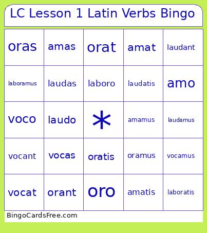 LC Lesson 1 Latin Verbs Bingo Card