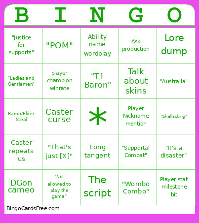 LCK Caster Bingo Card
