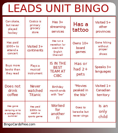 LEADS UNIT Bingo Card