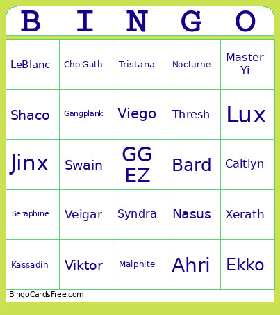 League Bingo Card