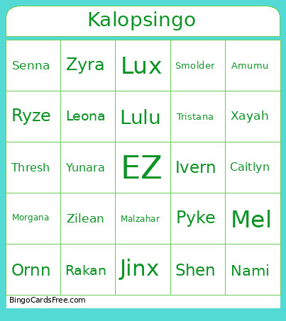 League Kalopsia Cup Bingo Card
