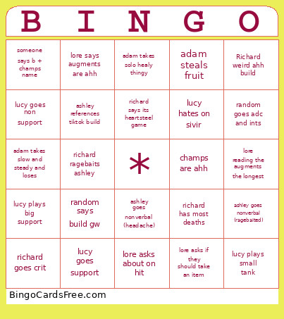 League Mayhem Bingo Card