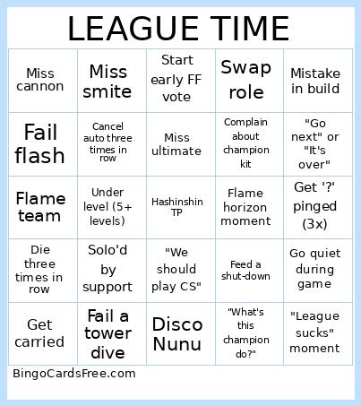 League moment Bingo