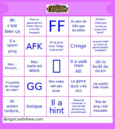 league of Cam Bingo