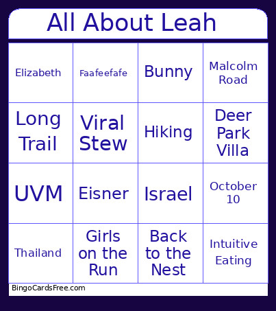 Leah's Bridal Shower Bingo Card