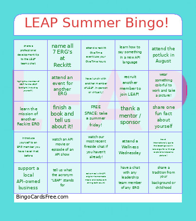 LEAP Summer ! Bingo Card