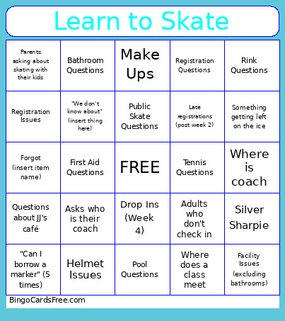 Learn To Skate Bingo Card