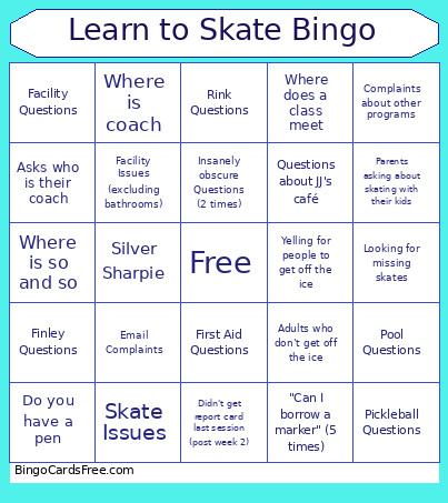 Learn To Skate Bingo Card