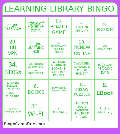 LEARNING LIBRARY Bingo Card