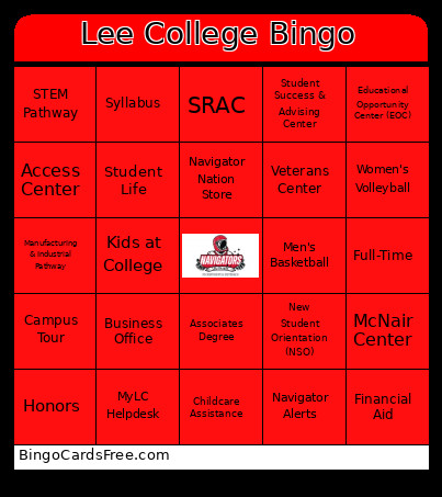 Lee College Bingo Card