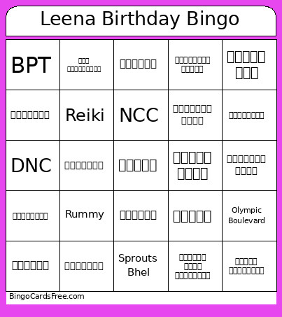 Leena Birthday Bingo Card