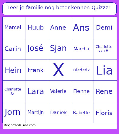 Leer Je Familie Nóg Beter Kennen Quizzz! Bingo Card