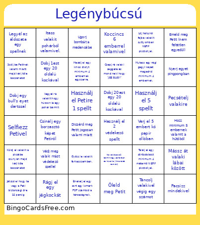 Legénybúcsú Bingo Card