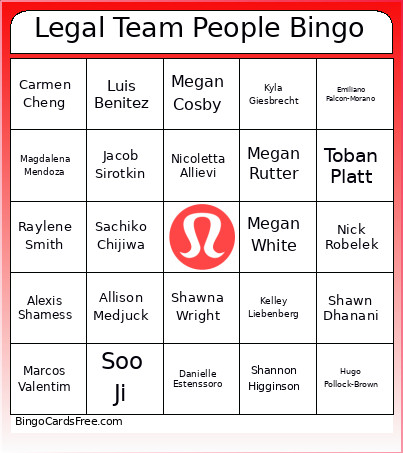 Legal Team People Bingo Card