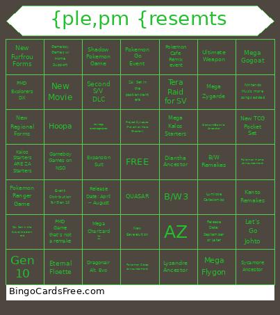 Legends Z-A Predictions Bingo Card
