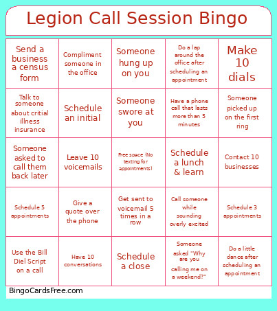 Legion Call Session Bingo Card