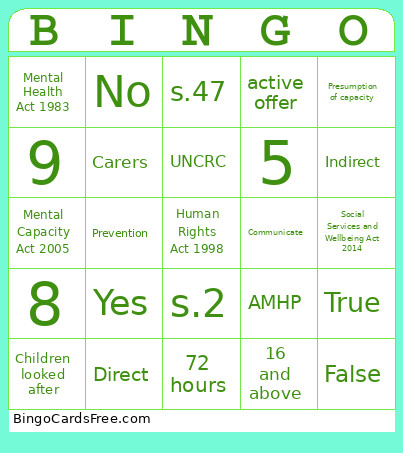 Legislation Bingo Card