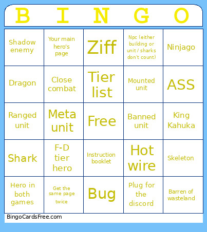 Lego Battles Wiki Bingo Card