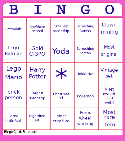 Lego Convention Bingo Card