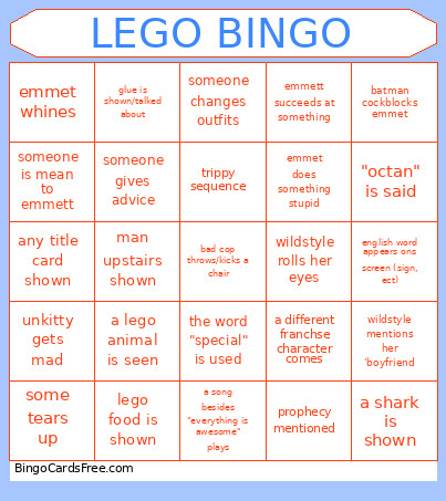 Lego Movie Bingo Card