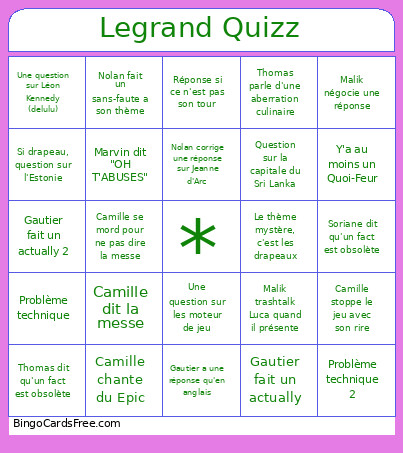Legrand Quizz Bingo Card