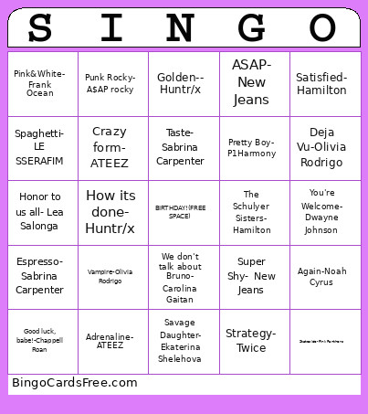 Leilas Birthday Bingo Card