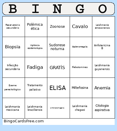 Leishmaniose Bingo Card