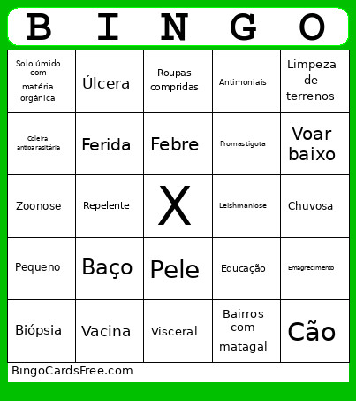 Leishmaniose Bingo Card