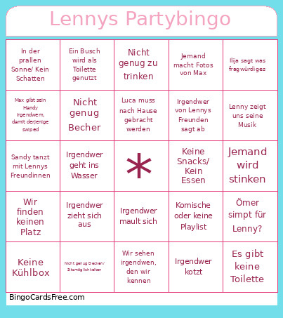 Lennys Party Bingo Card