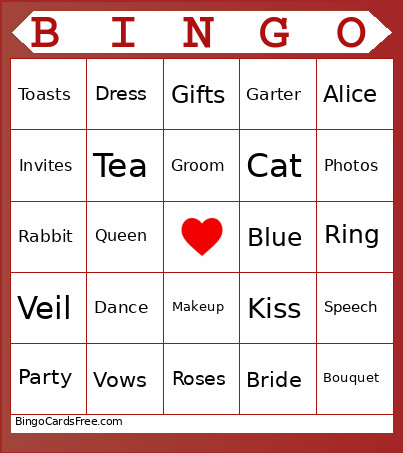 Len's Bridal Shower Bingo Card