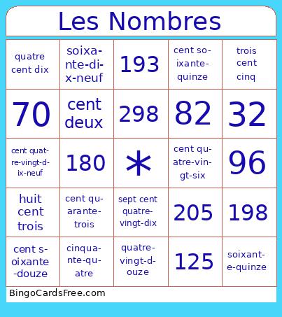 Les Nombres  Bingo