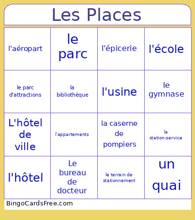 Les Places Bingo Card