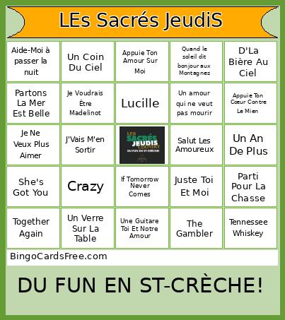 Les Sacrés Jeudi Bingo Card