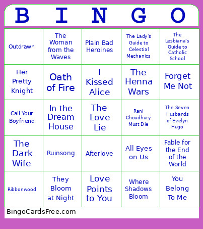 Lesbian To-read Bingo Card