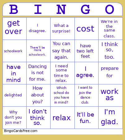 Lesson 1 Bingo Card