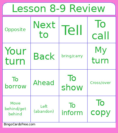 Lesson 8-9 Review Bingo Card