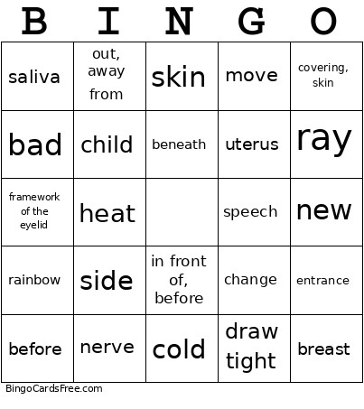 Lessons #8-11 Bingo Card